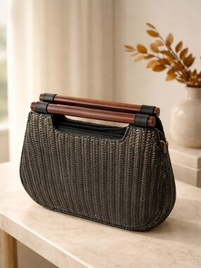 Handbag Republic | New Black Woven 2-Way Fashion Satchel w/ Removable S…